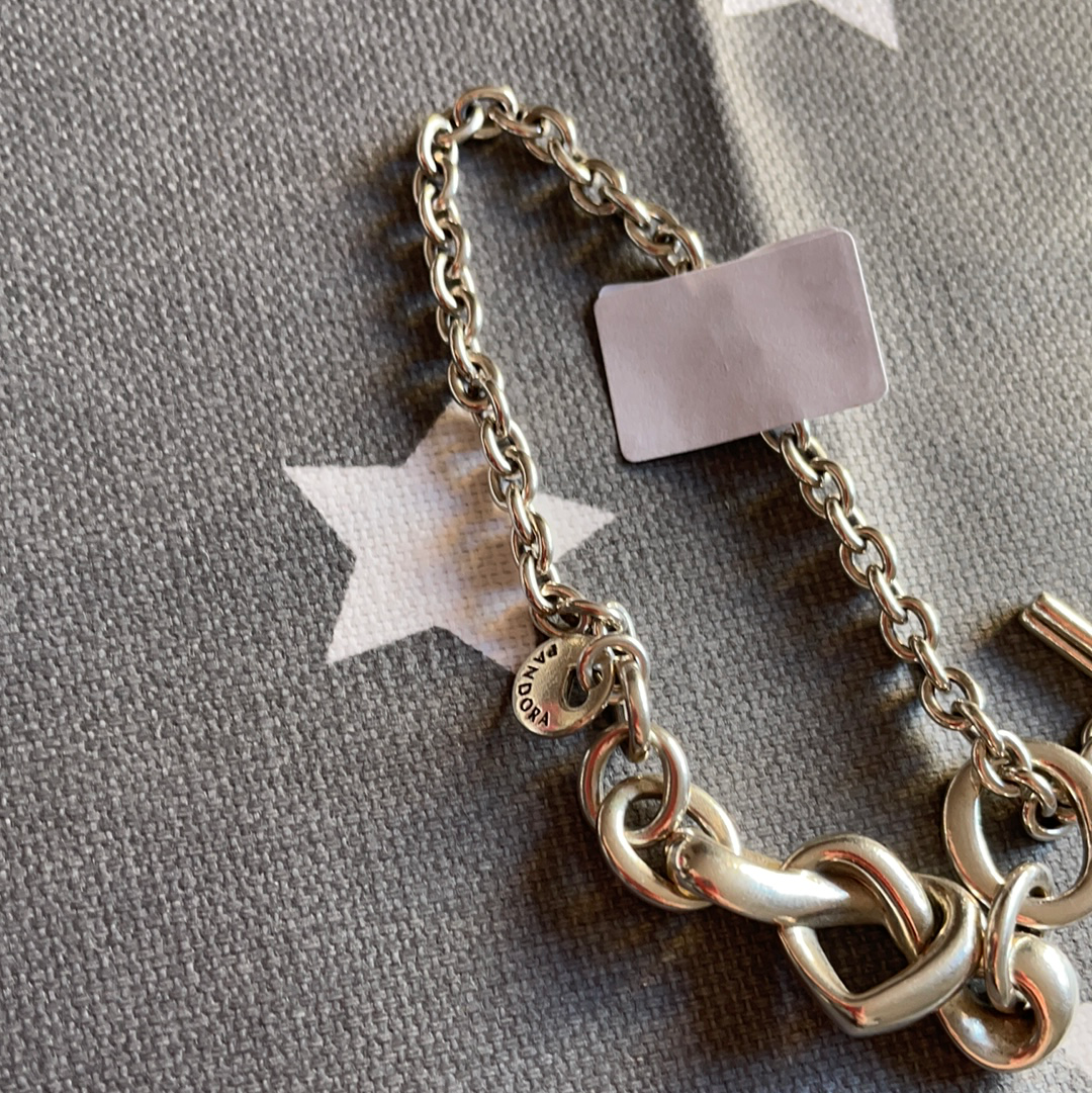 Genuine Pandora Chain Bracelet New Style Twisted Heart T Clasp 18cm