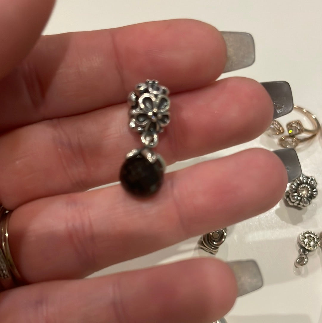 Genuine Pandora Odyssey Faceted Black Pearl Flower CZ Charm Dangle