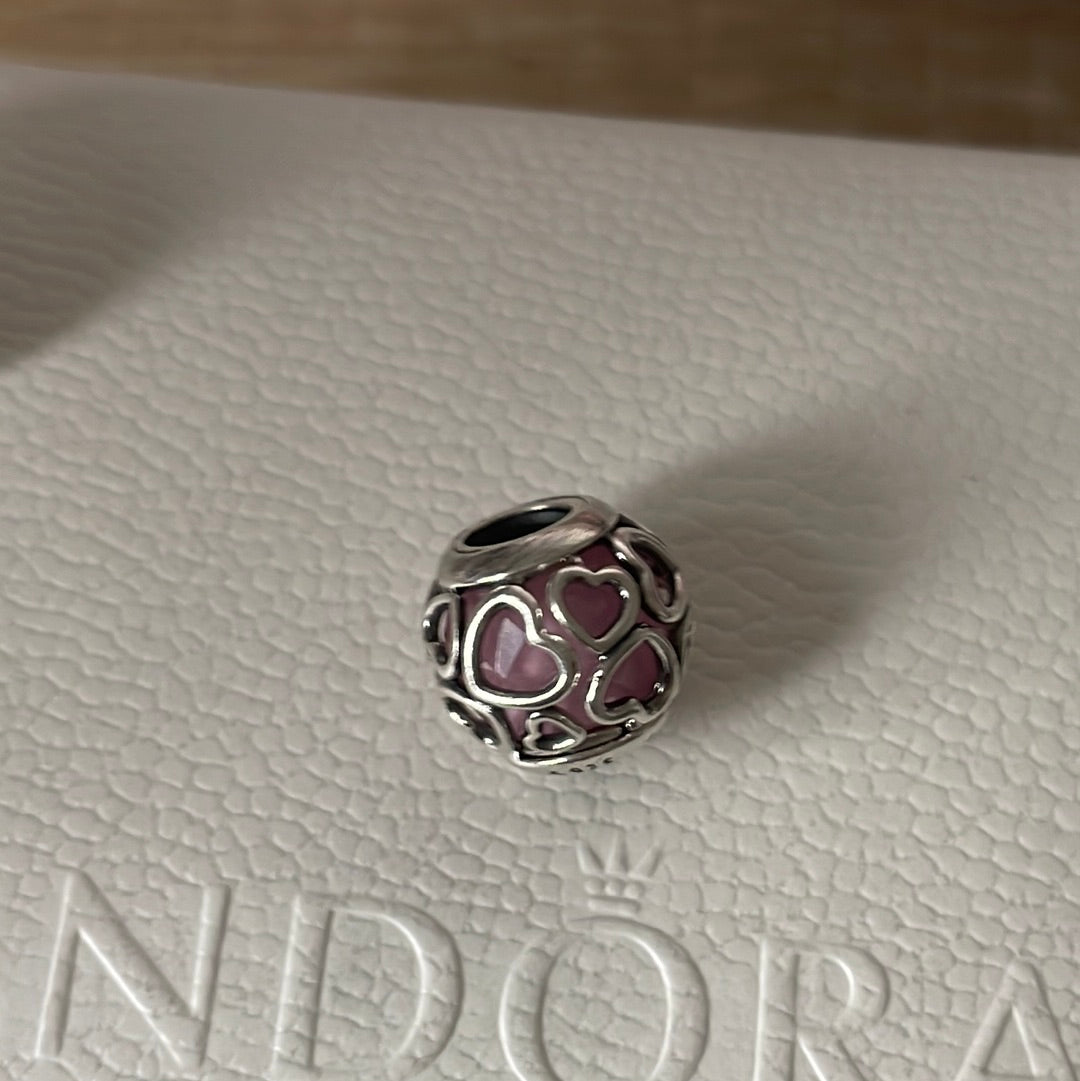 Genuine Pandora Pink Encased in Love Glass Silver Charm