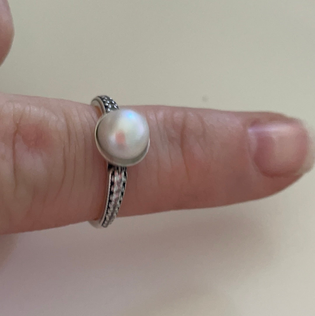 Genuine Pandora Pave and Pearl Ring CZ Size ..