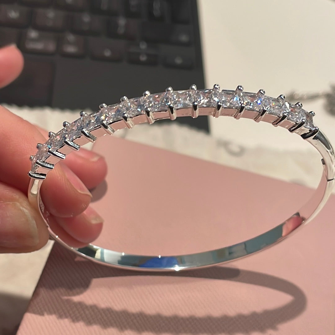 Silver Metal Pave CZ Hinged Bangle Pave Size Three