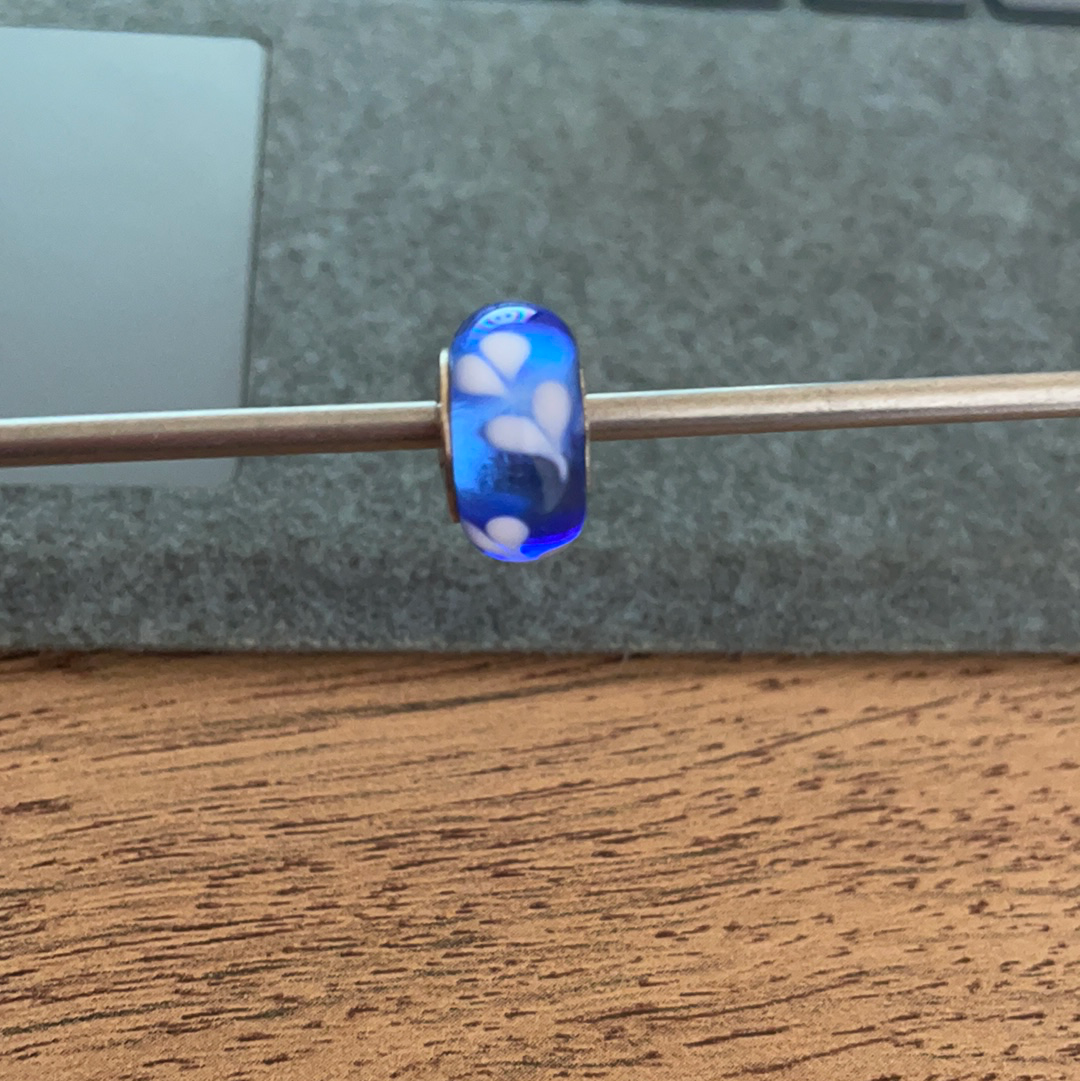 Genuine Chamilia Blue and White Double Heart Murano Charm