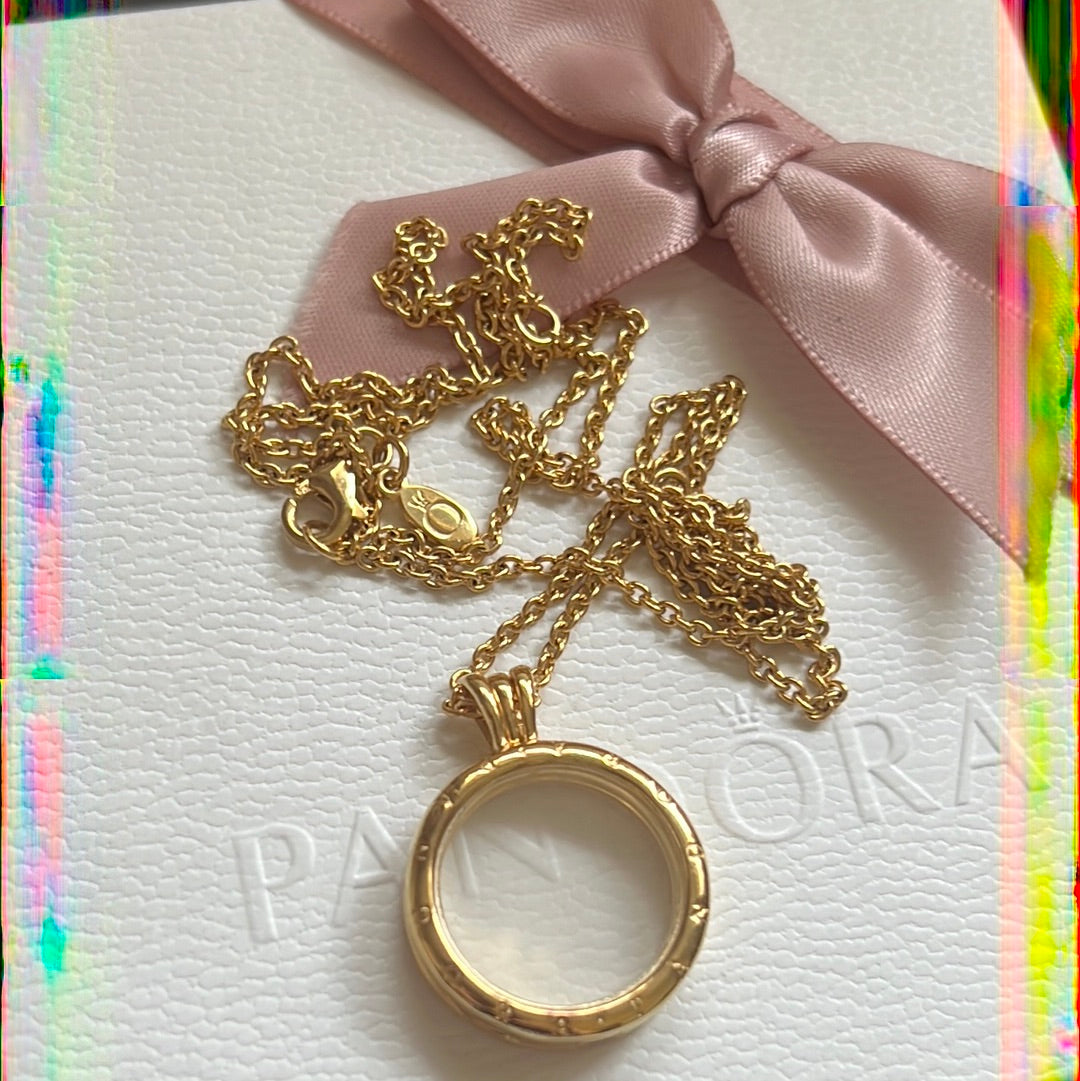 Genuine Pandora Shine Gold Medium Memory Locket Petite Pendant With Chain