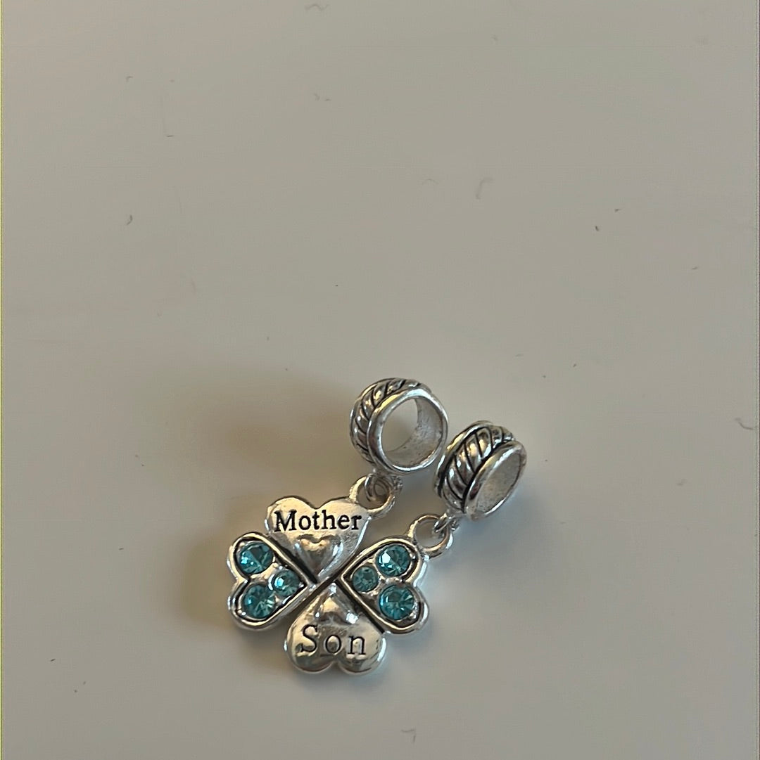 Sterling Silver Mother and Son Charm Hearts Charms