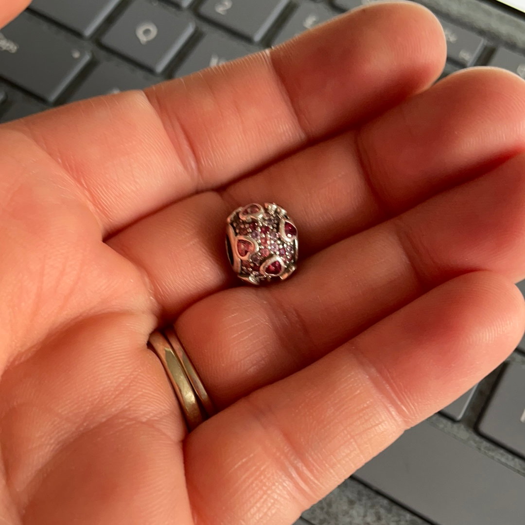 Genuine Pandora Pink and Red Raised Hearts Pave Ball