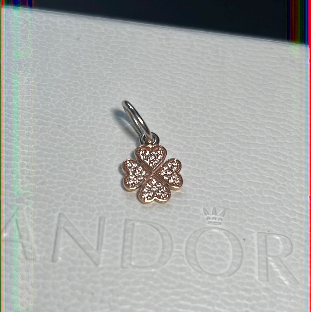 Genuine Pandora G585 Gold Pave Dangle Clover