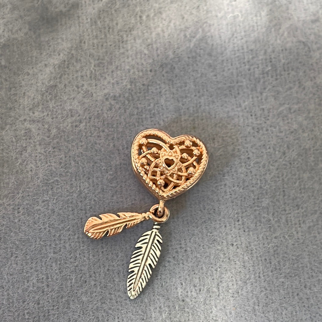 Genuine Pandora Rose Gold Dream Catcher 2 Feather Charm Follow Your Dreams Charm Dangle
