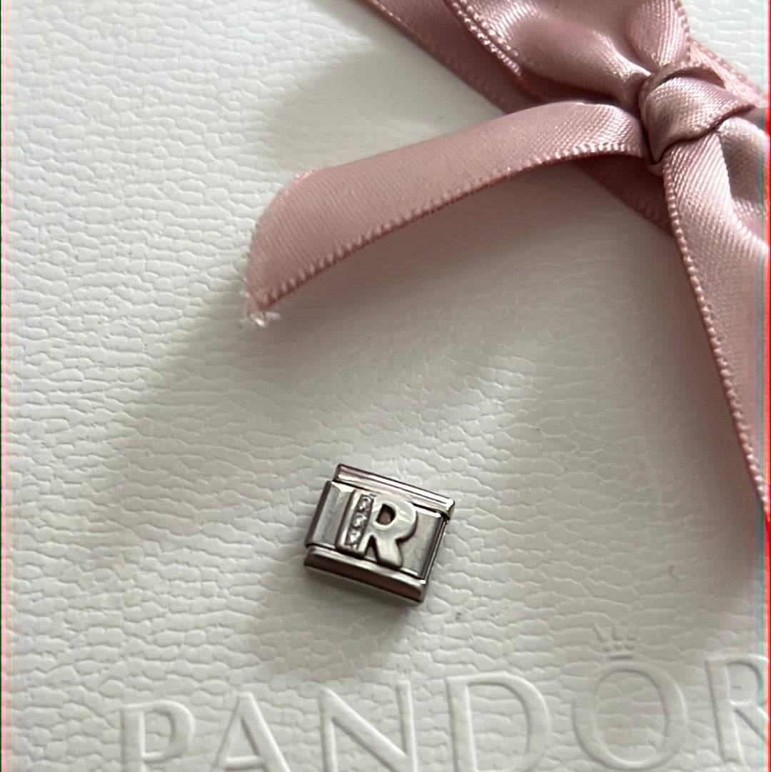 Genuine Nominations Silver Link Charm Pave Letter R