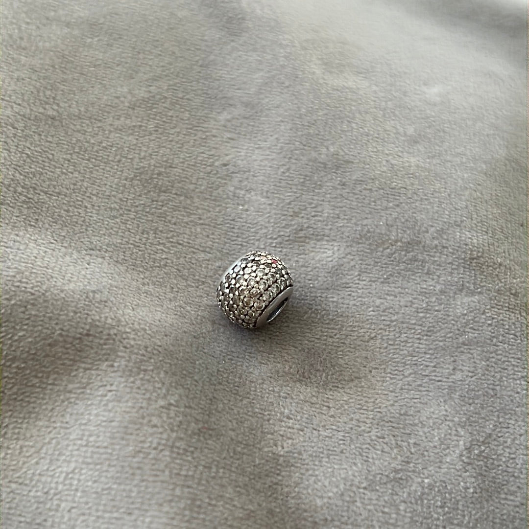 Sterling Silver Pave Sparkle Ball Charm Clear