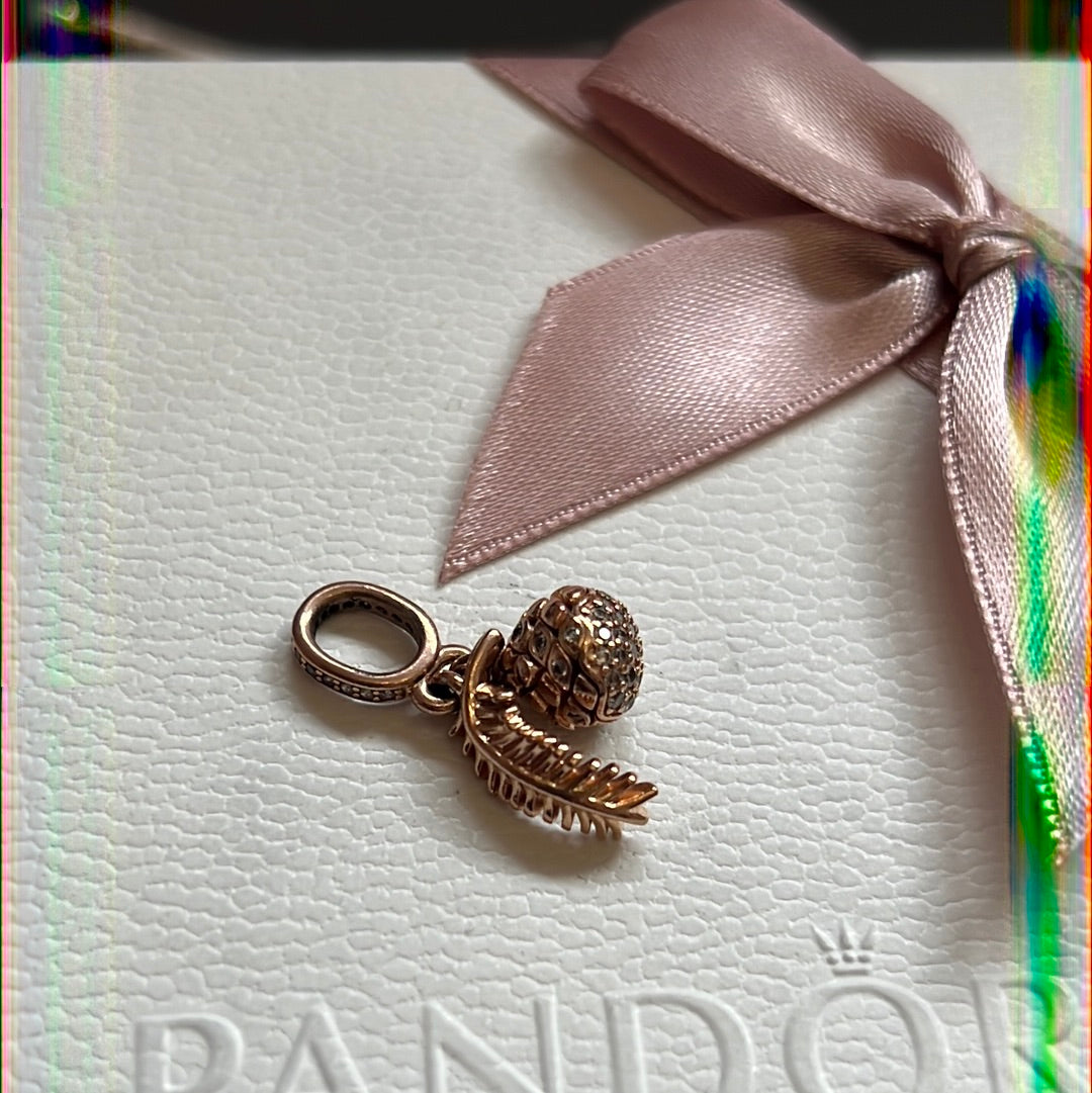 Genuine Pandora Rose Gold Pave Sparkling Pine Cone and Leaf Dangle