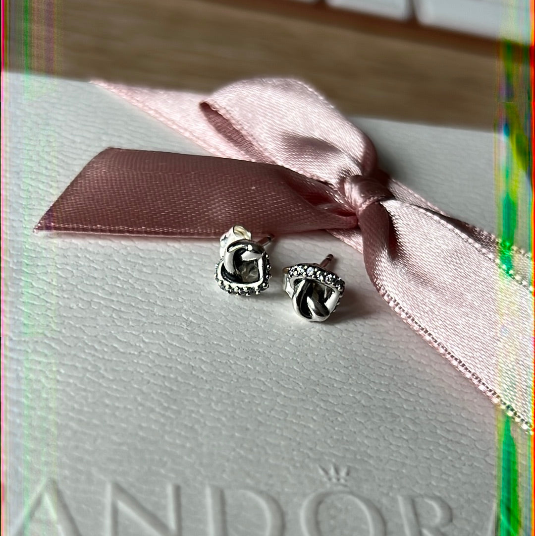 Genuine Pandora Pave Openwork Heart Knot Earrings