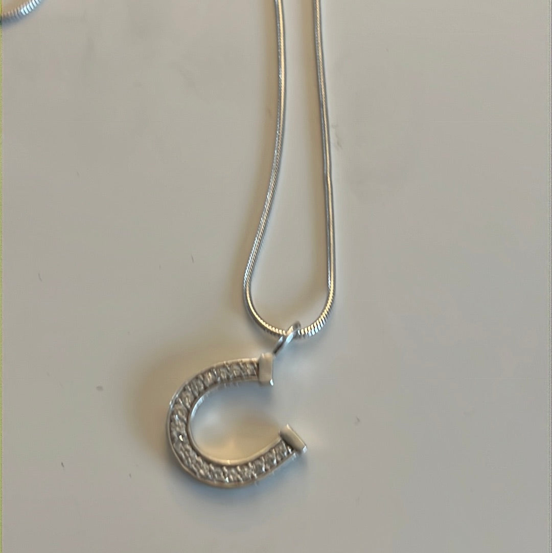 Genuine Thomas Pave Horse Shoe Necklace on Silver Chain