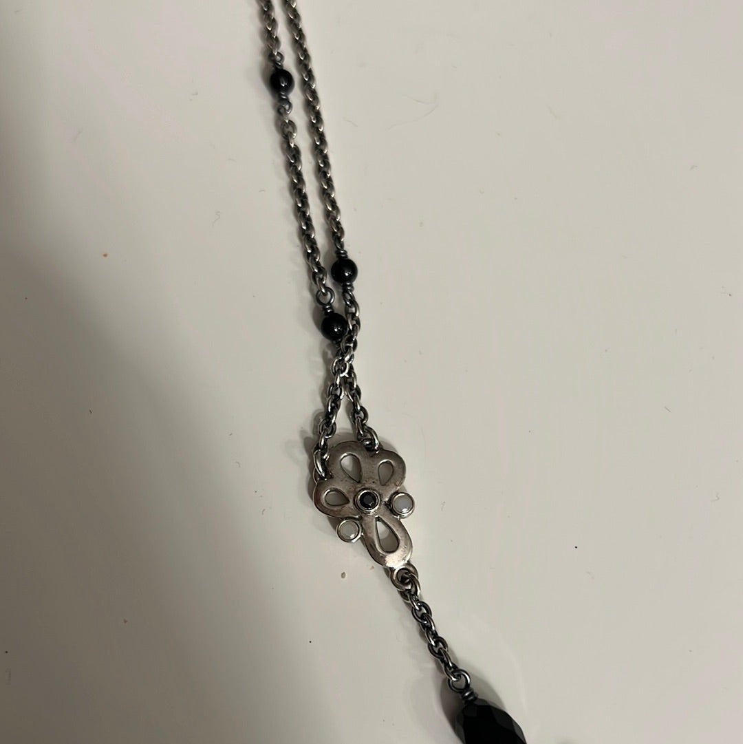 Genuine Pandora RARE and Beautiful White Pearl Mother of Pearl Pendant With Onyx Stones Necklace