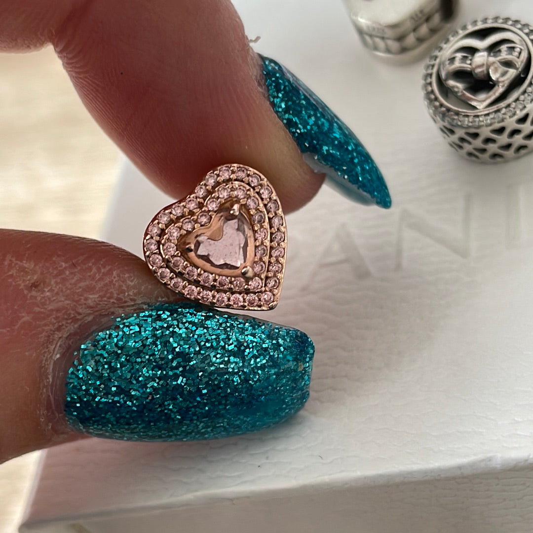 Genuine Pandora Rose Gold Pave Levelled Heart Charm