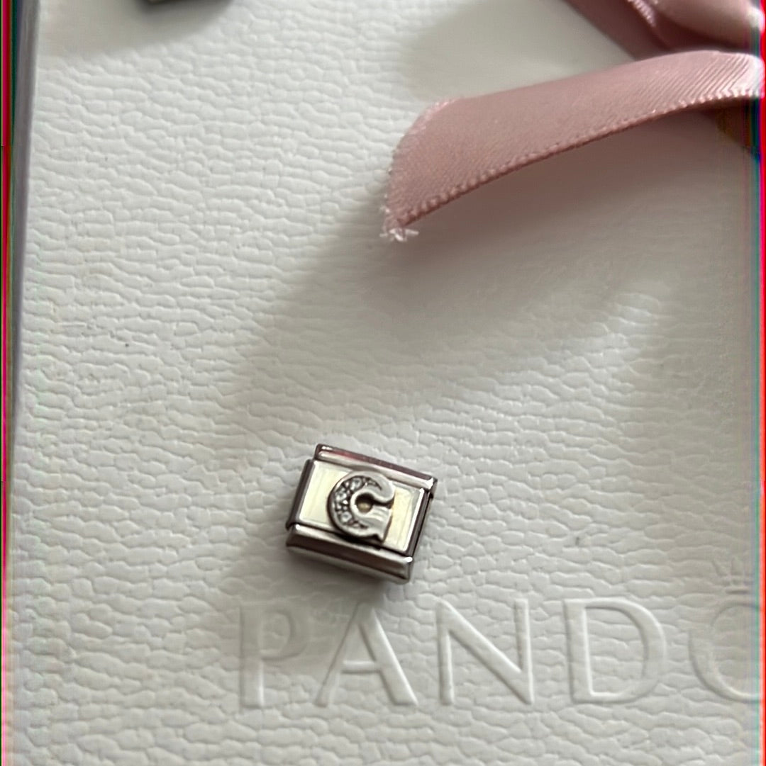 Genuine Nominations Silver Link Charm Pave Letter G