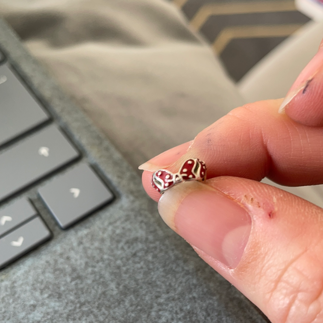 Genuine Pandora Disney Minnie Mouse Red Polka Dot Bow Spacers PAIR Charm