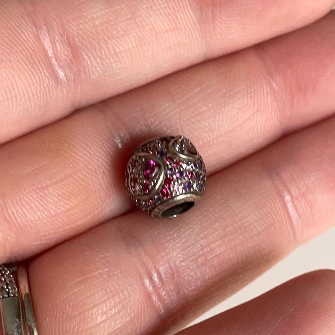 Genuine Pandora Pink, Red and Purple Raised Hearts Pave Ball
