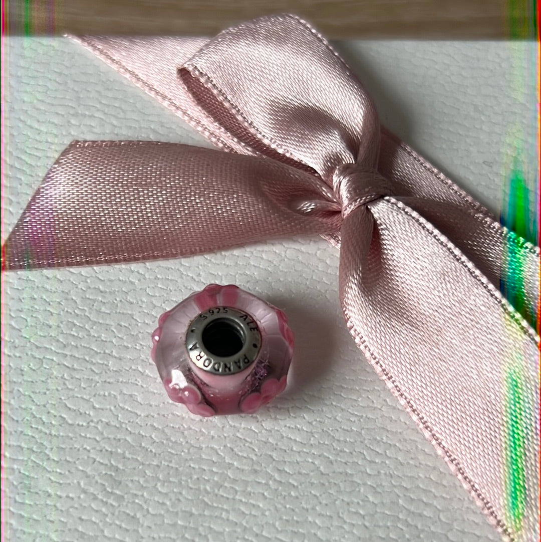 Genuine Pandora Raised Pink Flower Murano Charm