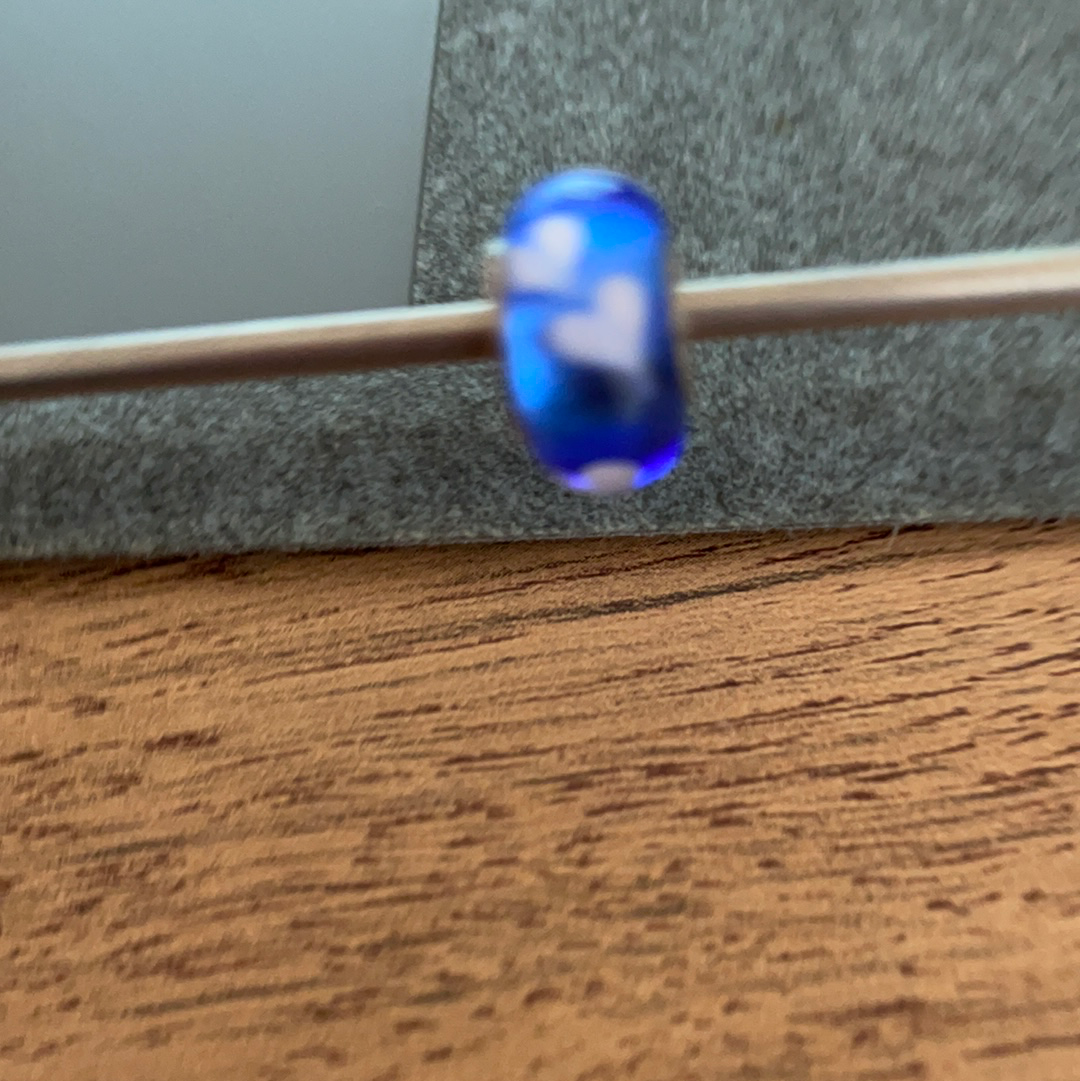 Genuine Chamilia Blue and White Double Heart Murano Charm