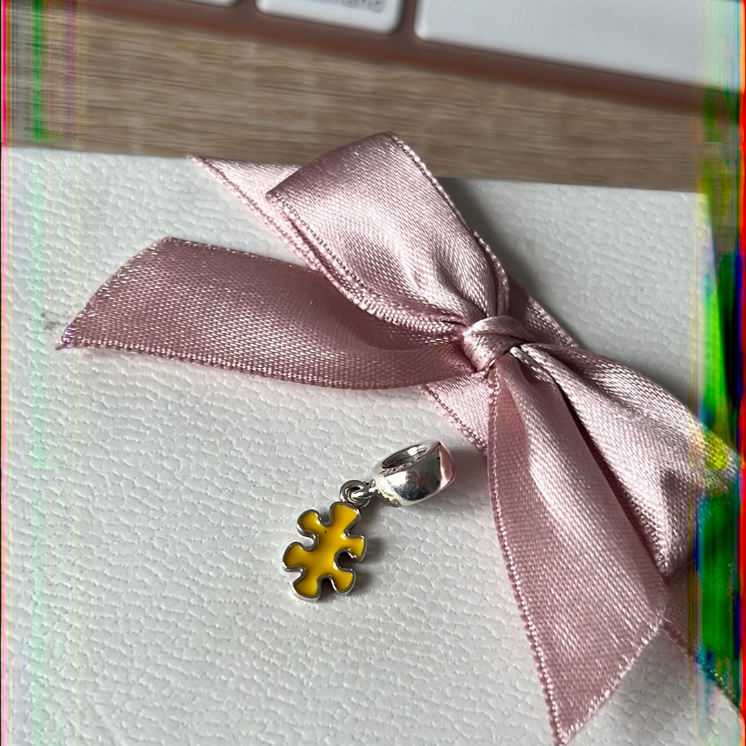 Genuine Pandora Yellow Enamel Jigsaw Puzzle Piece Dangle Charm RARE HTF