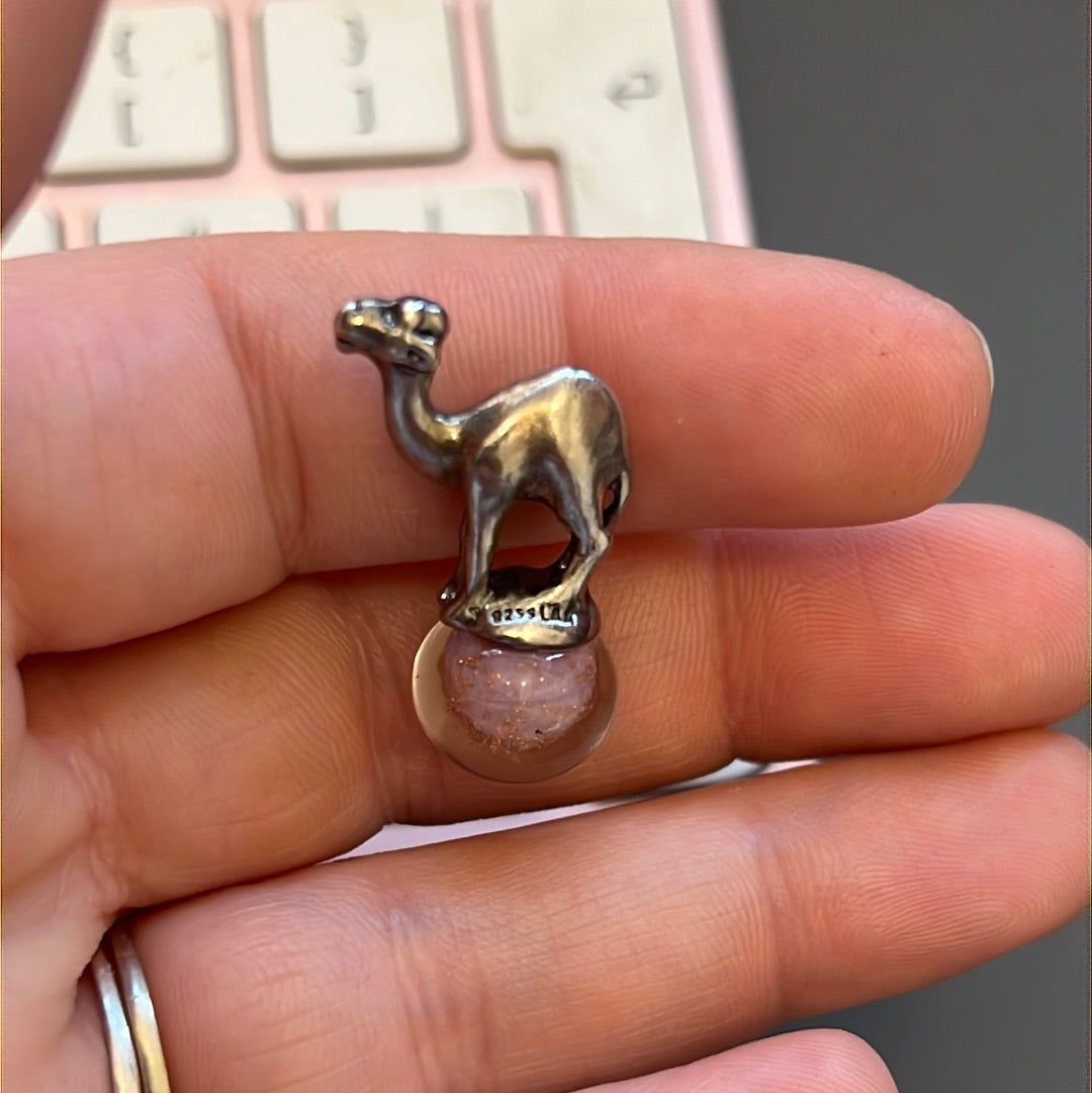 Genuine Trollbeads Camel on Pink Gold Glitter Murano Ball Charm
