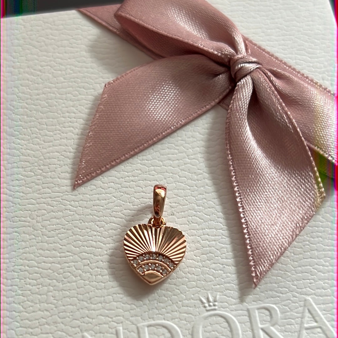 Genuine Pandora Rose Gold Fan of Love Pave Heart Charm Dangle