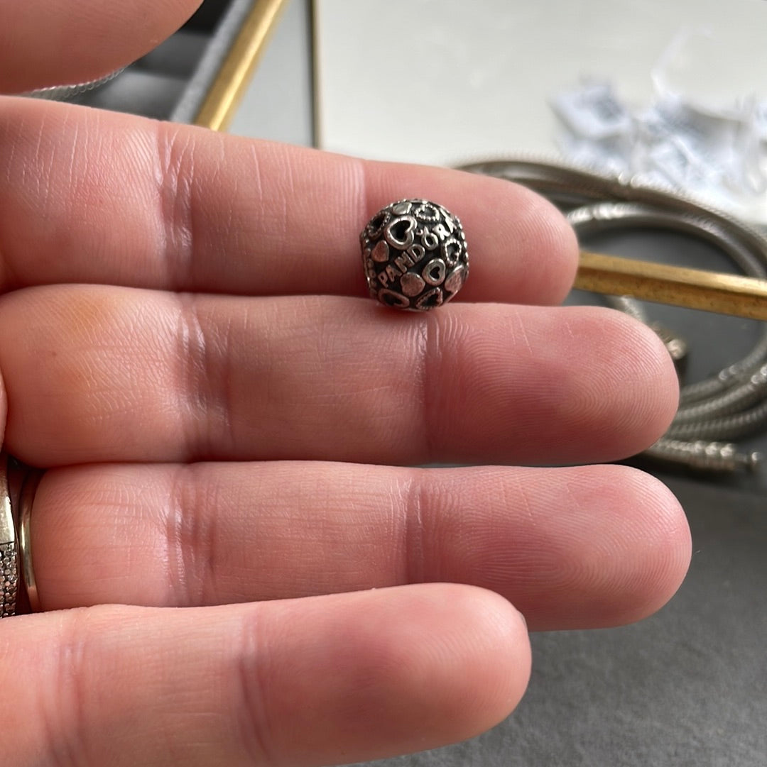 Genuine Pandora Logo Hearts Ball Silver Charm