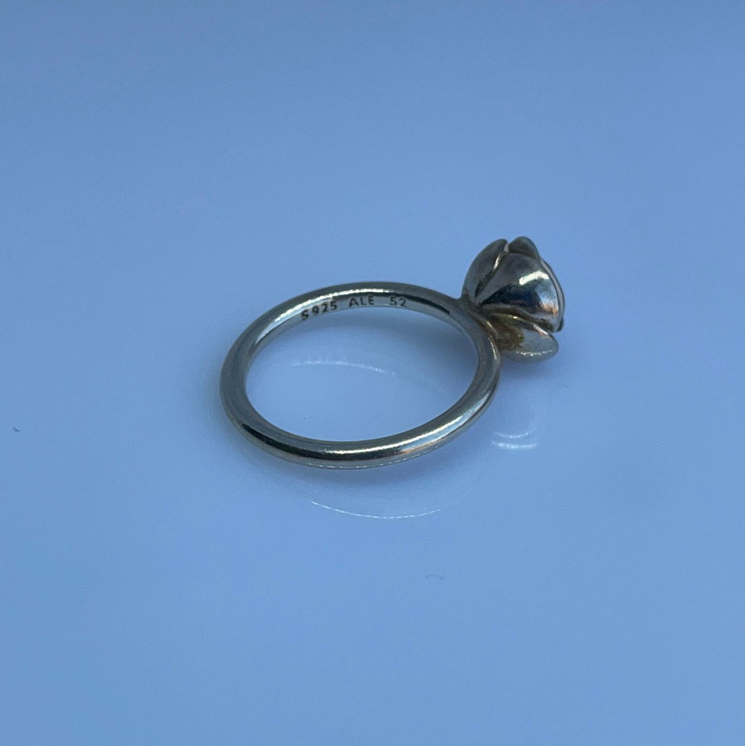 Genuine Pandora Pink Rose Enamel Flower Ring Size