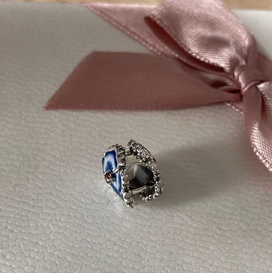 Genuine Pandora Blue Pansy Flower Pave and Enamel Charm