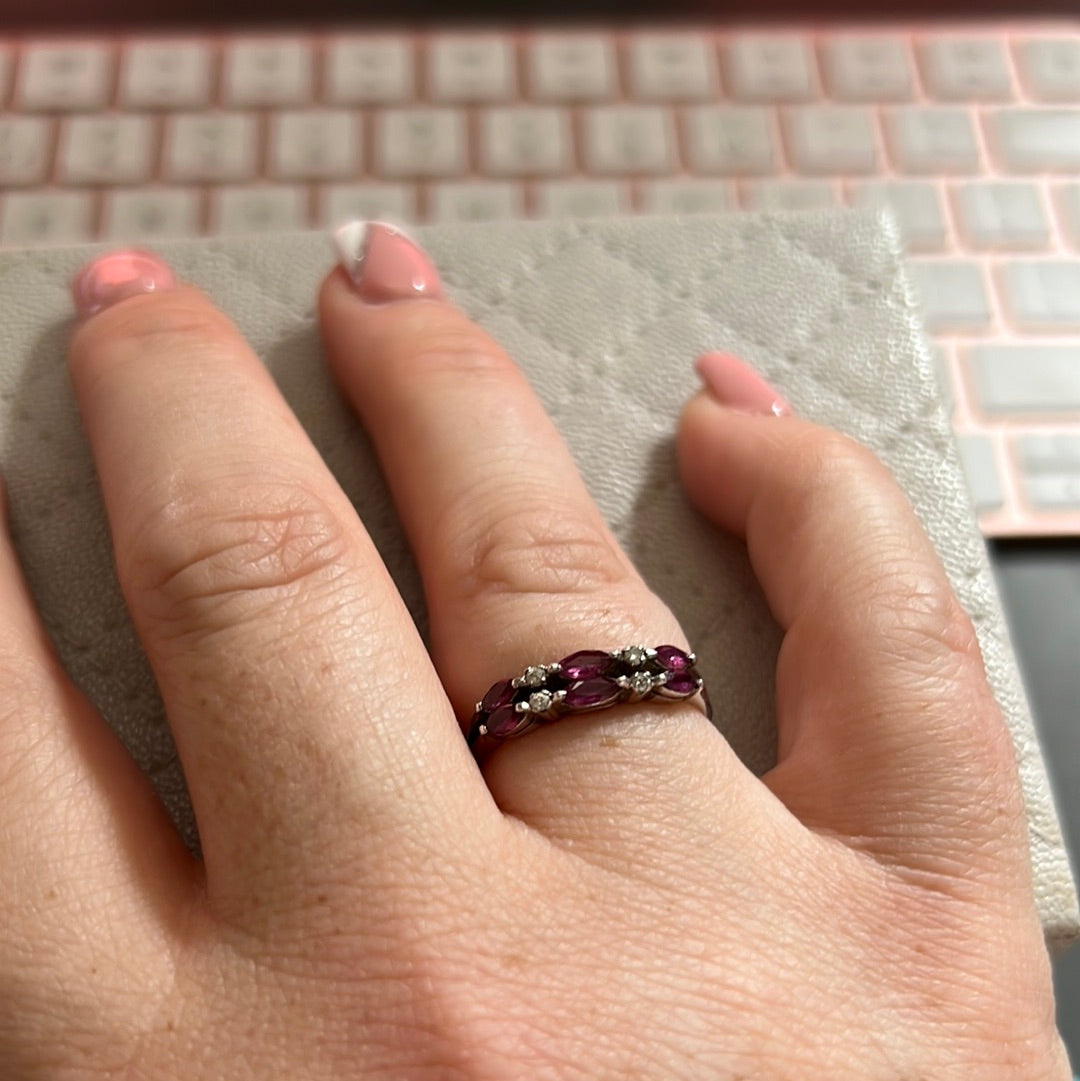 Unbranded Sterling Silver Pink and Clear CZ Ring Double Layer Size 54 Statement