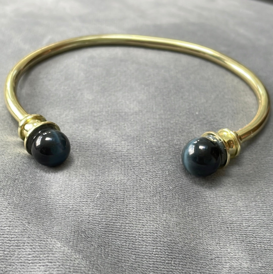 Gold Tone Open Torque Bangle Large With Screw Off Moonstone Caps