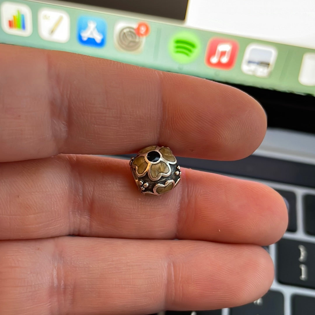 Genuine Pandora Cream and Black Enamel Flower Charm