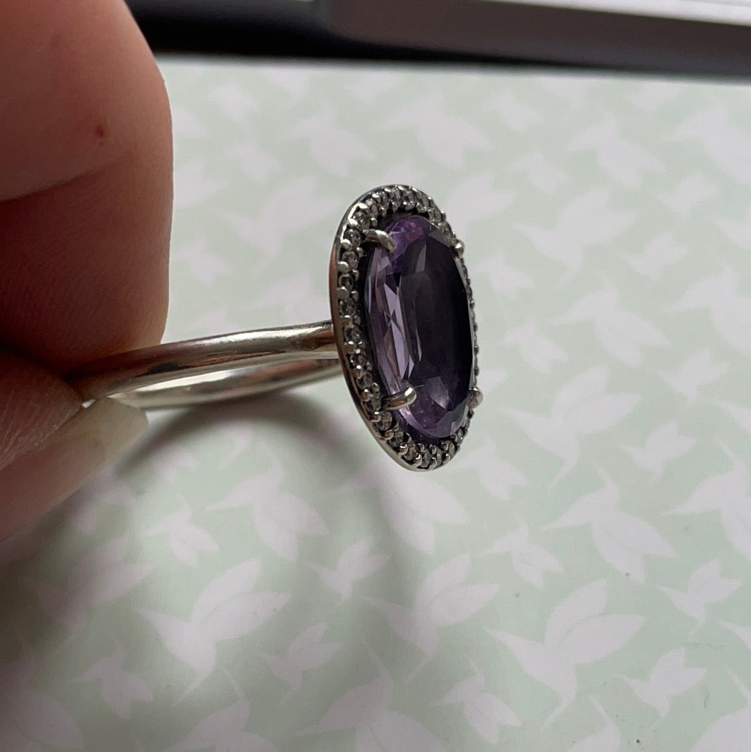 Genuine Pandora Rare and Retired Purple Stone Amethyst Pave Ring in Size 50 HTF