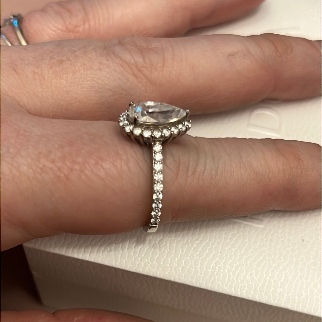 Sterling Silver Large Clear CZ Pave Teardrop Ring Size 60