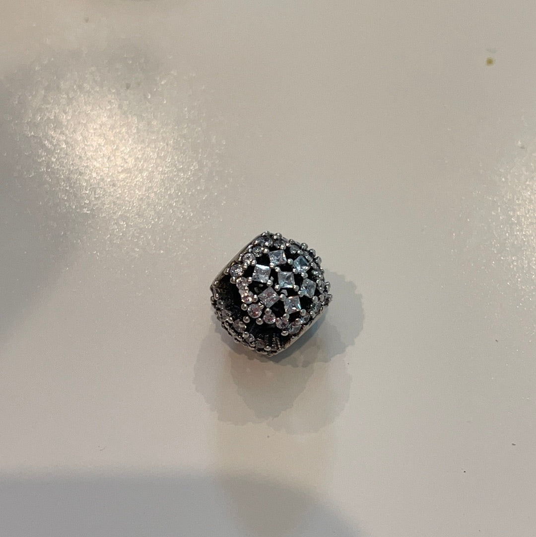Genuine Pandora Sparkle Pave Open Work Snowflake Ball Charm