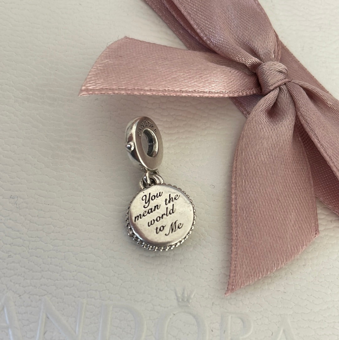 Genuine Pandora Blue Enamel You Are The World to Me Mum Charm Dangle