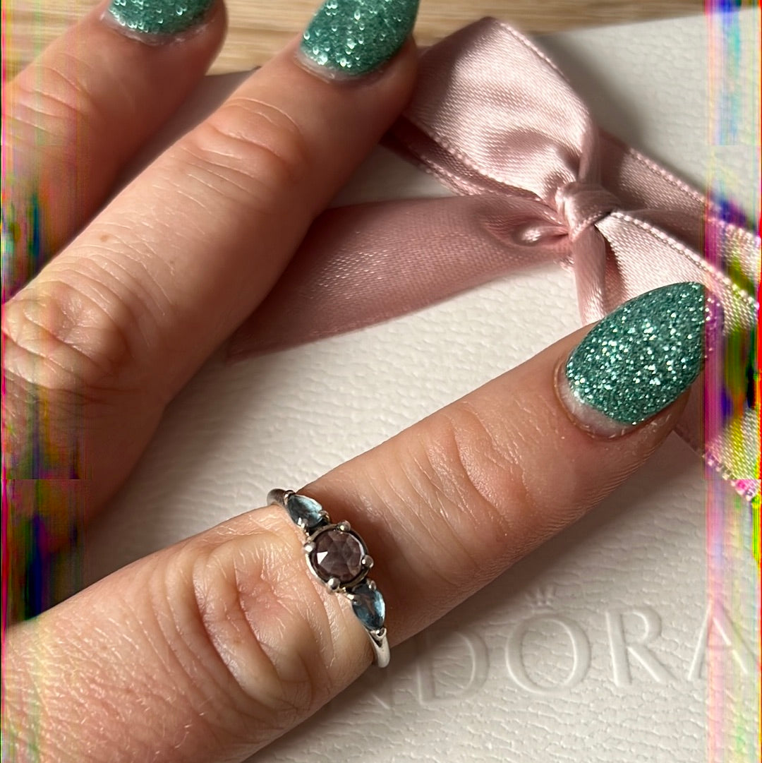Genuine Pandora Blue Ice Glacial Frozen Stone Ring Size 52
