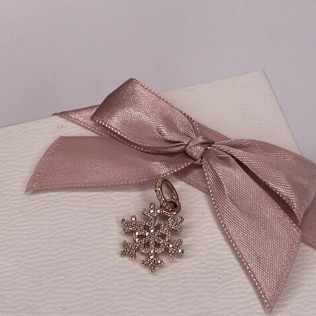 Genuine Pandora Rose Gold Snowflake Pave Sparkle Charm Pendant Xmas Christmas
