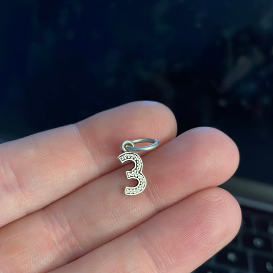 Genuine Pandora Number 3 Dangle Pave Charm