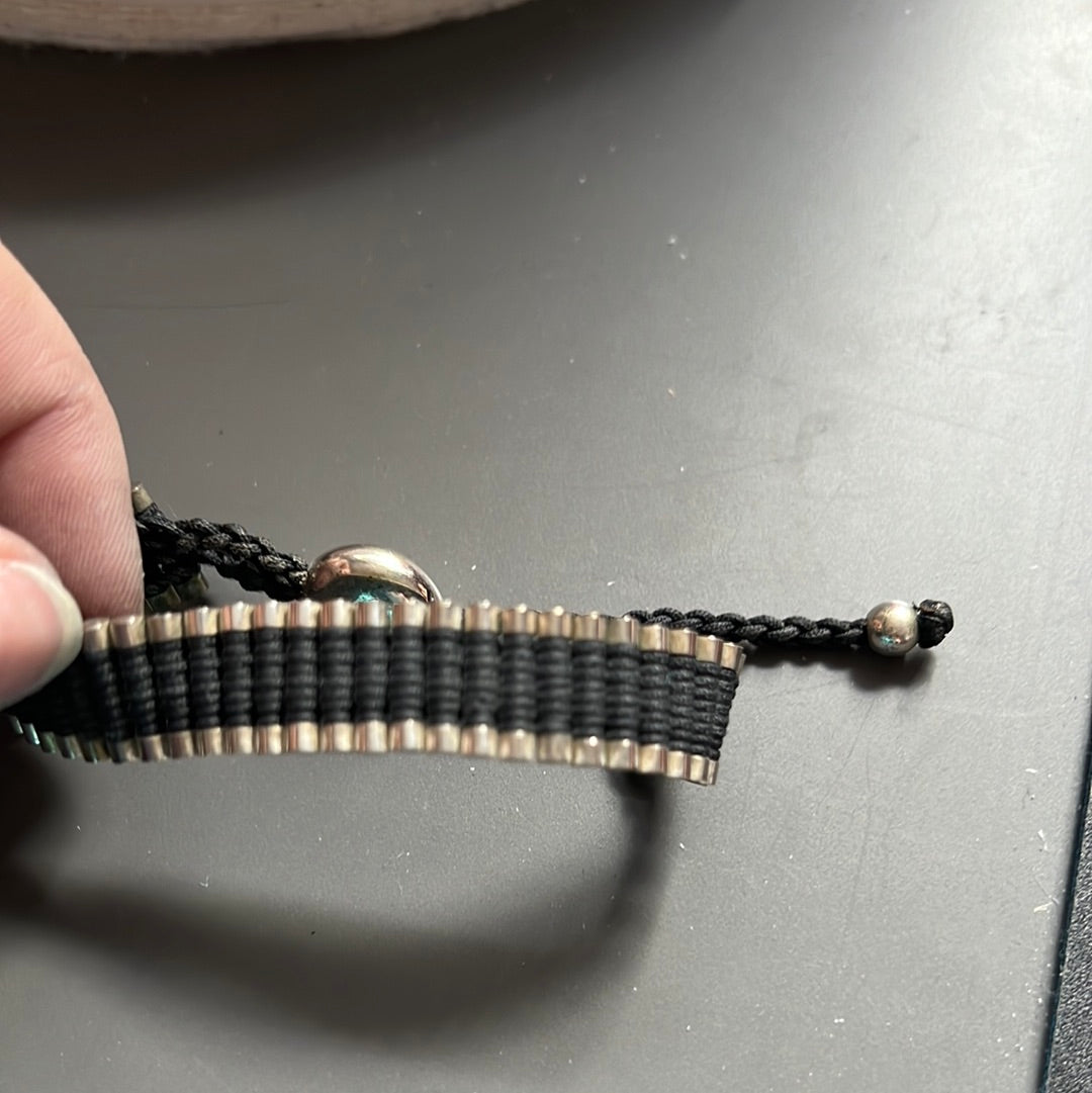 Genuine Links of London Sterling Silver Black Bracelet Cord Friendship Bar
