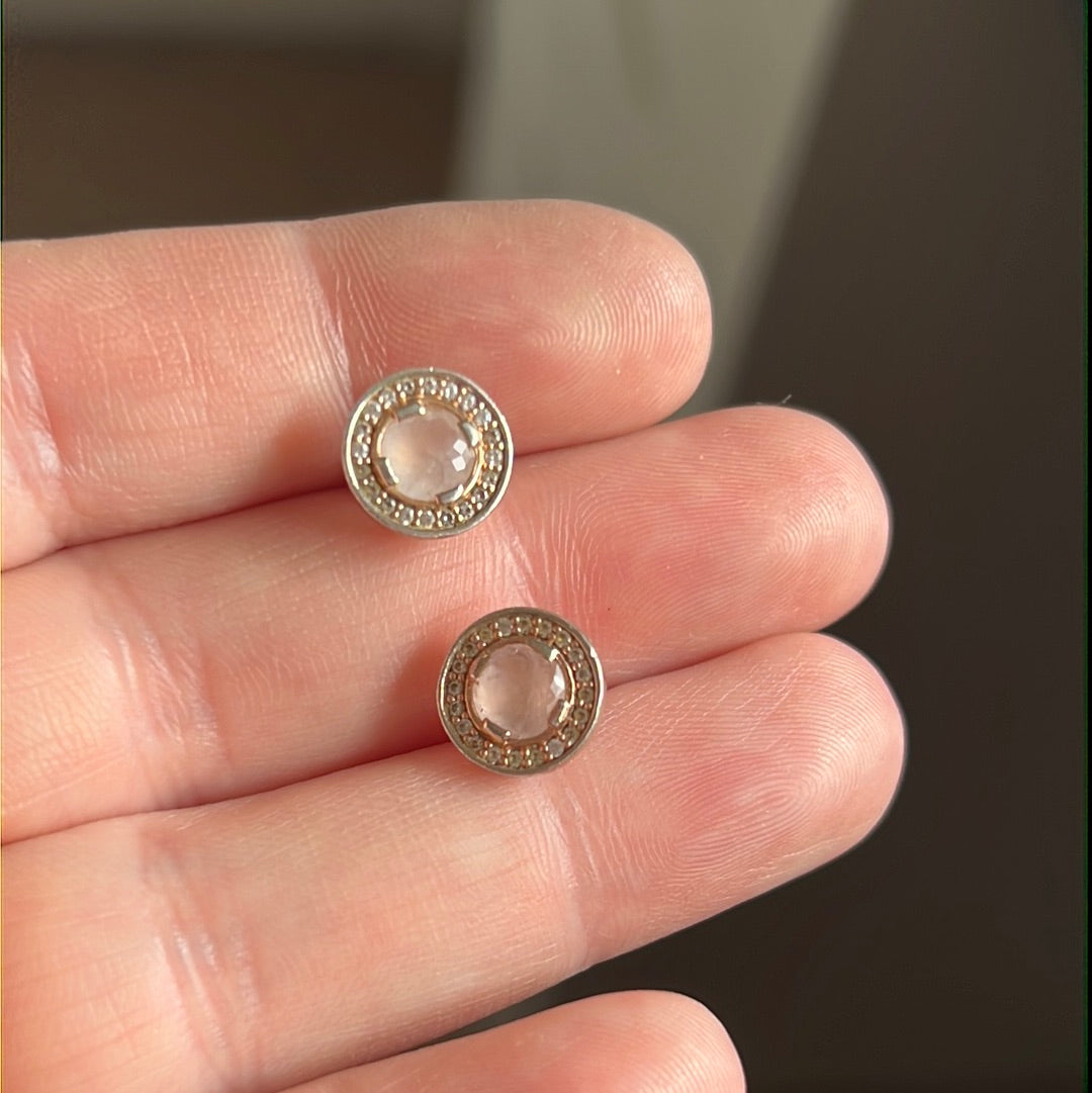Genuine Thomas Sabo Rose Gold Luna Rose Quartz Pave Earrings Studs