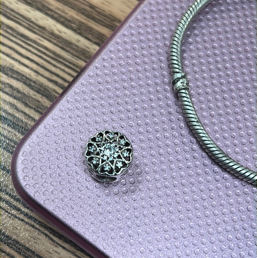 Sterling Silver Clover Heart Pave Charm Openwork