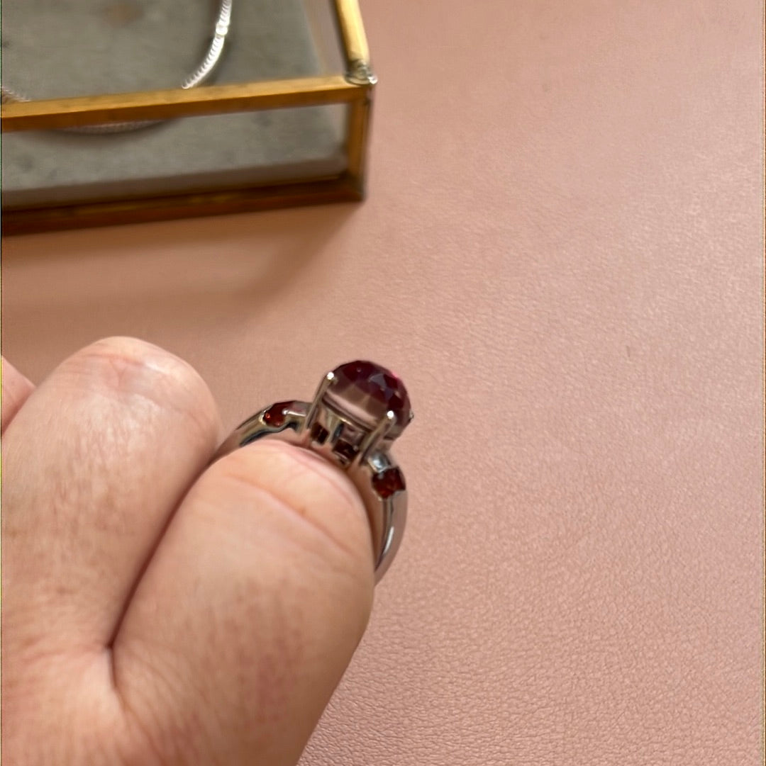 TGCC Sterling Silver Huge Cerise Pink Coloured Gems Ring Size 54