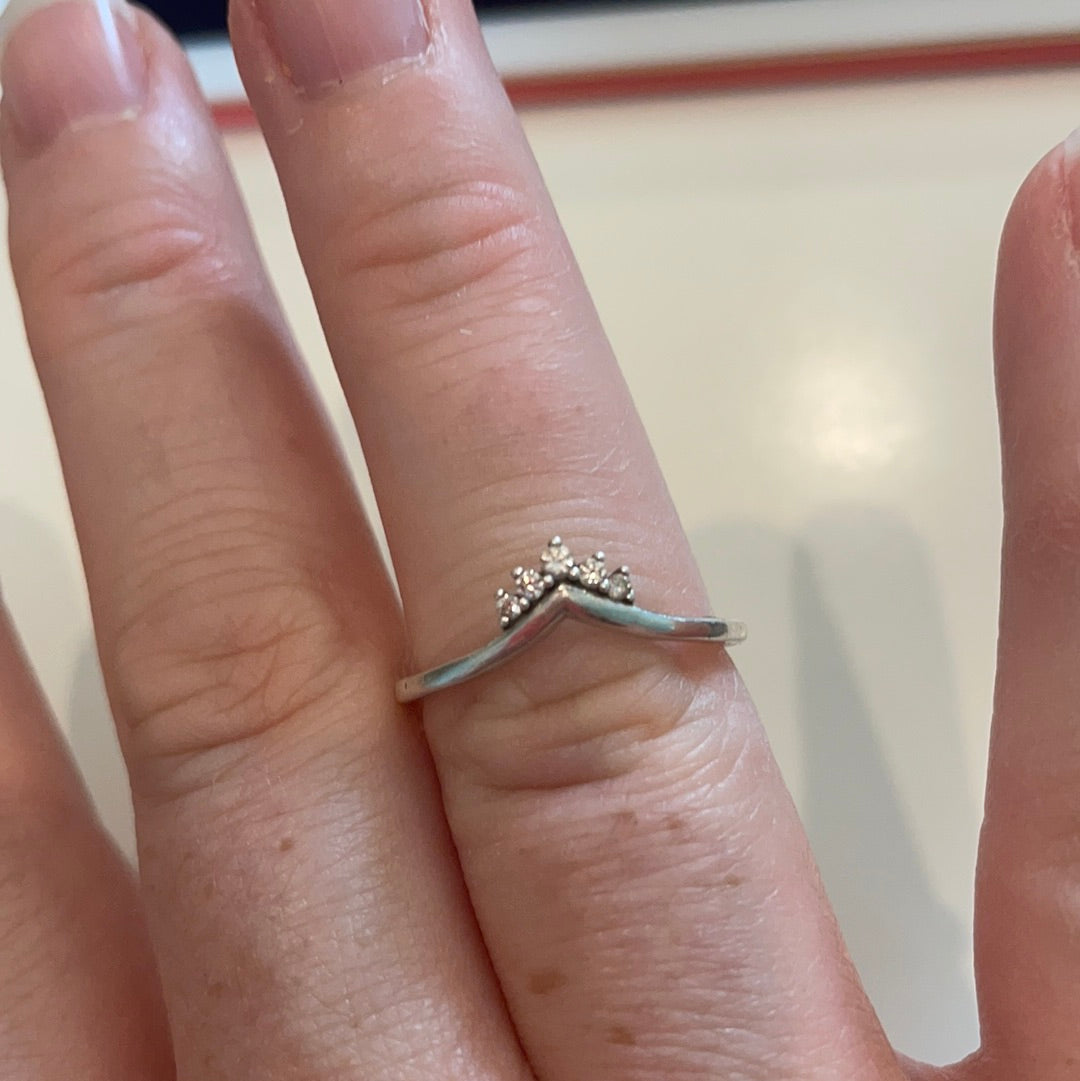 Genuine Pandora Pave Sparkling Small Pave Tiara Wishbone Ring Size..