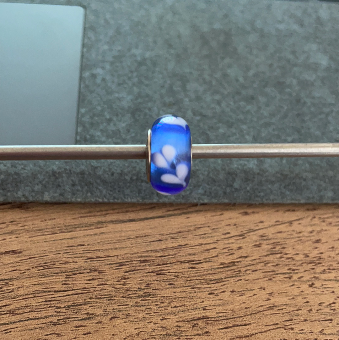 Genuine Chamilia Blue and White Double Heart Murano Charm