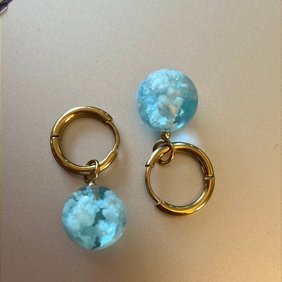 Gold Plated Sterling Silver Beautiful Blue Glass Dangle Earrings