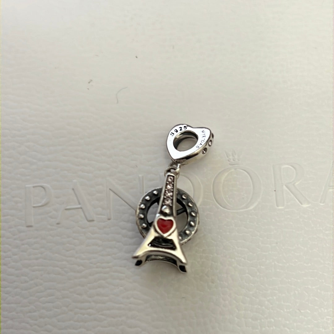 Sterling Silver Pave Spinning Eiffel Tower France Charm