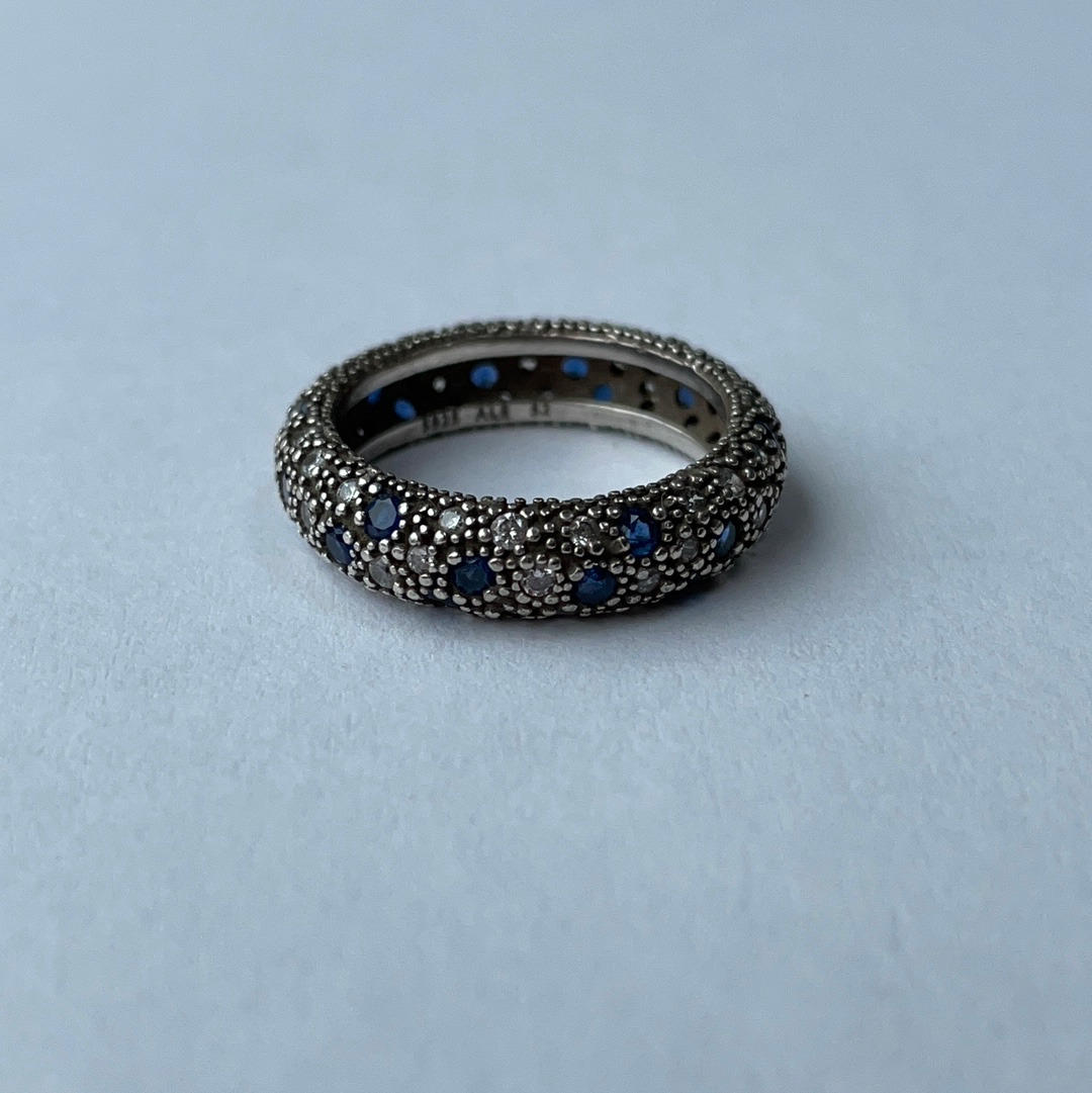 Genuine Pandora Cosmic Clear Blue Pave Stone Ring Size 54
