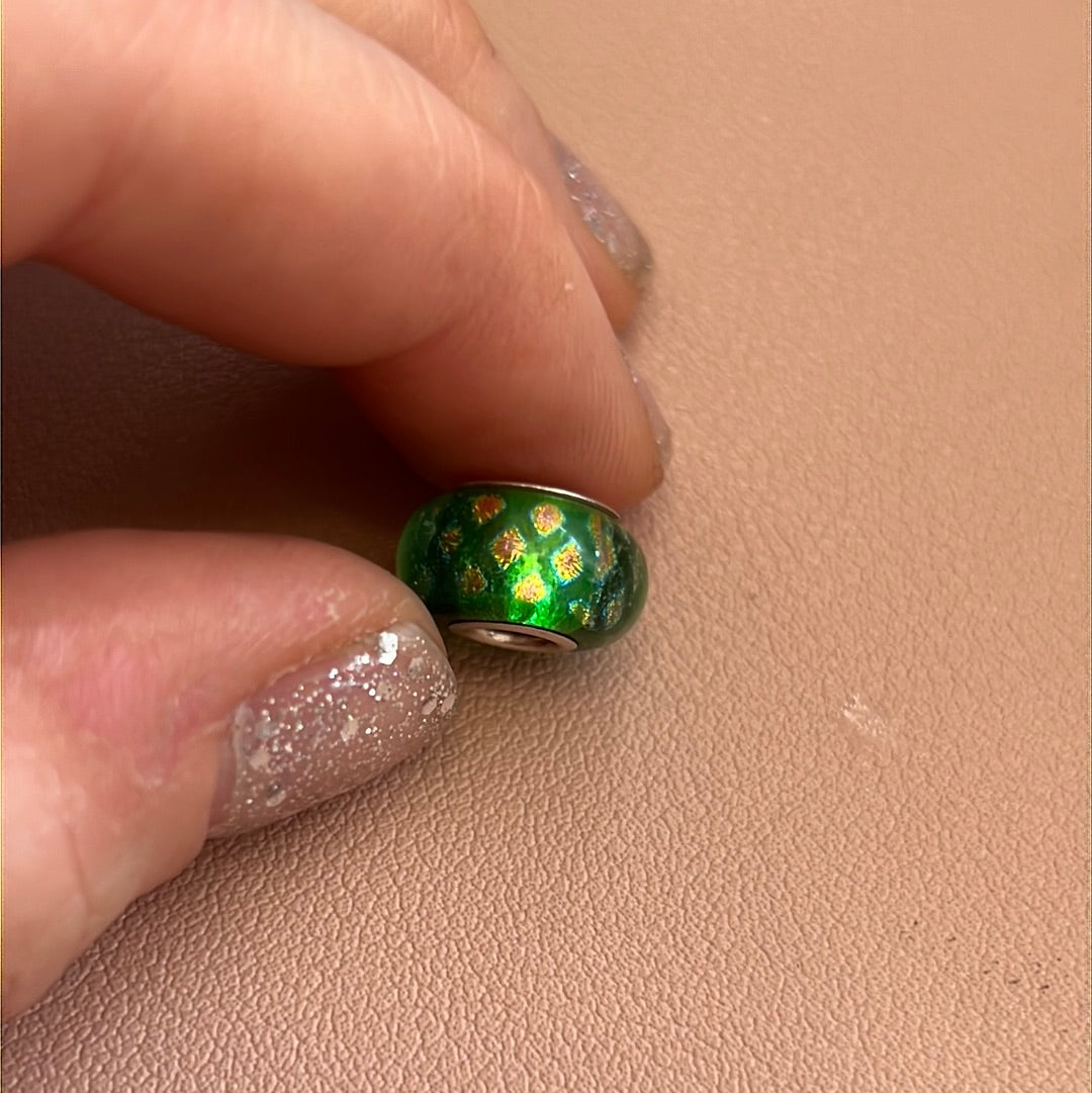 Genuine Chamilia Murano Green with Gold Diamonds