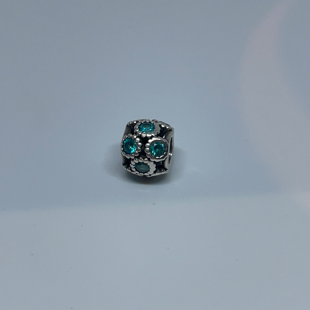 Genuine Pandora Blue Stone CZ Openwork Charm With Dotted Outline